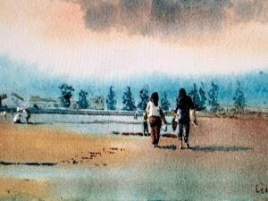 Aquarelle Marcher face à la médina – Essaouira