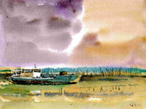 Aquarelle « Parc à huitre du Minbeau au Cap-Ferret »