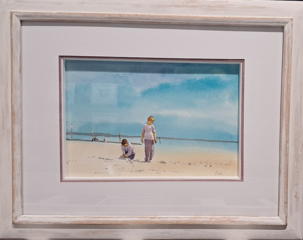 Aquarelle enfant jouant sur la plage jpg