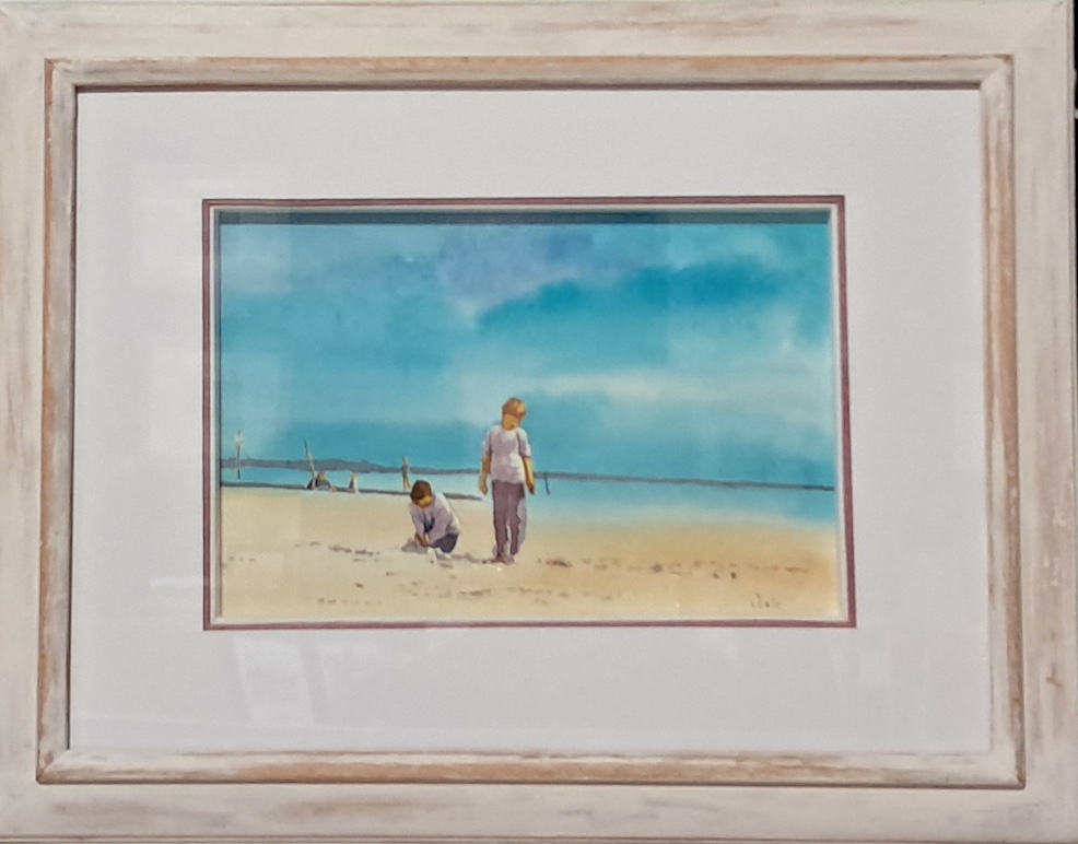 Aquarelle deux garcons sur la plage – Image 2