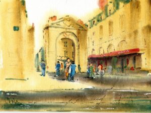 Aquarelle de Bordeaux » Lumière sur la Porte Dijeaux »