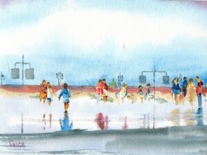 Aquarelle de Bordeaux »Reflets d’été au Miroir d’eau »