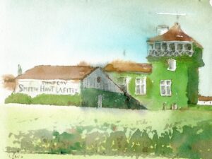 Aquarelle « Château Smith Haut Lafitte « – Harmonie en vert et lumière