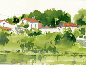 Aquarelle »La rivière de Prat « – Reflets paisibles