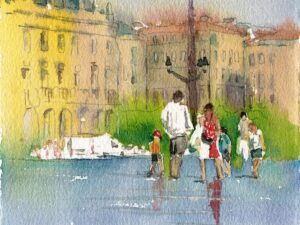 Silhouettes et reflets, miroir d’eau de Bordeaux