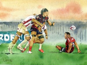 Aquarelle originale « Choc au sommet : UBB vs Stade Toulousain