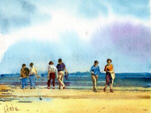 Aquarelle « Les passants de l’estran »