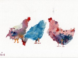 Aquarelle de Bordeaux « Le Conclave de Basse-Cour »