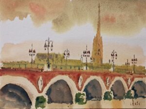 Aquarlle de Bordeaux »Murmures de brique et d&rsquo;or »