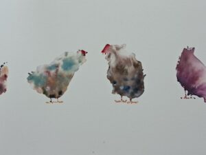 Aquarelle de poules »Le Carnaval des Cocottes »