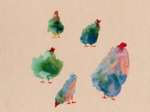 Aquarelle de poules : « L&rsquo;Arbre des Songes »