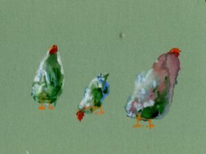 Aquarelle de poule »Trio en plume et aquarelle »
