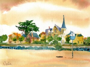 Aquarelle originale »Coup de vent sur les villas »