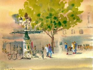 Aquarelle de Bordeaux »Midi au Français, rue Montesquieu »