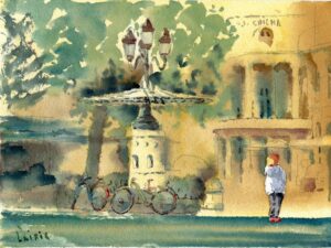Aquarelle originale de Bordeaux »Lumières bordelaises au Cours de l&rsquo;Intendanc »e