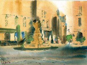 Aquarelle originale de Bordeaux : Murmures d&rsquo;une Place Bordelaise